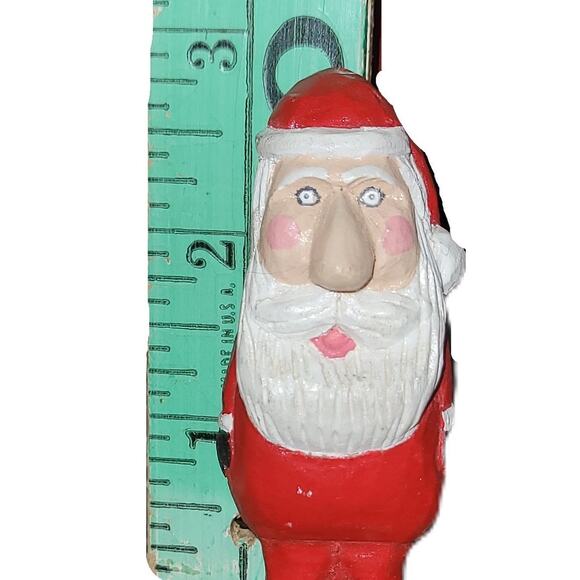 3" Vintage Homemade Wood Carved Big Nose Santa - Picture 4 of 16
